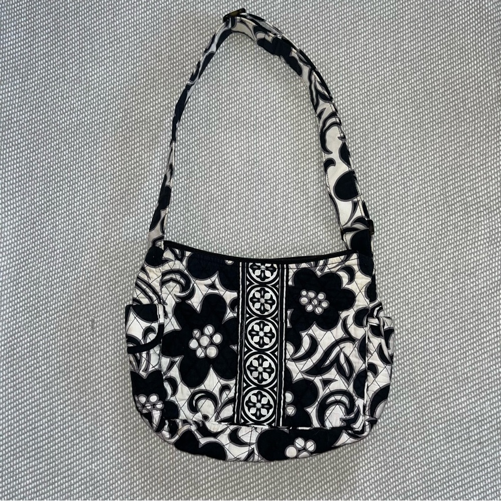 Vera Bradley Small White Black Paisley Shoulder Purse Adjustable Shoulder Strap